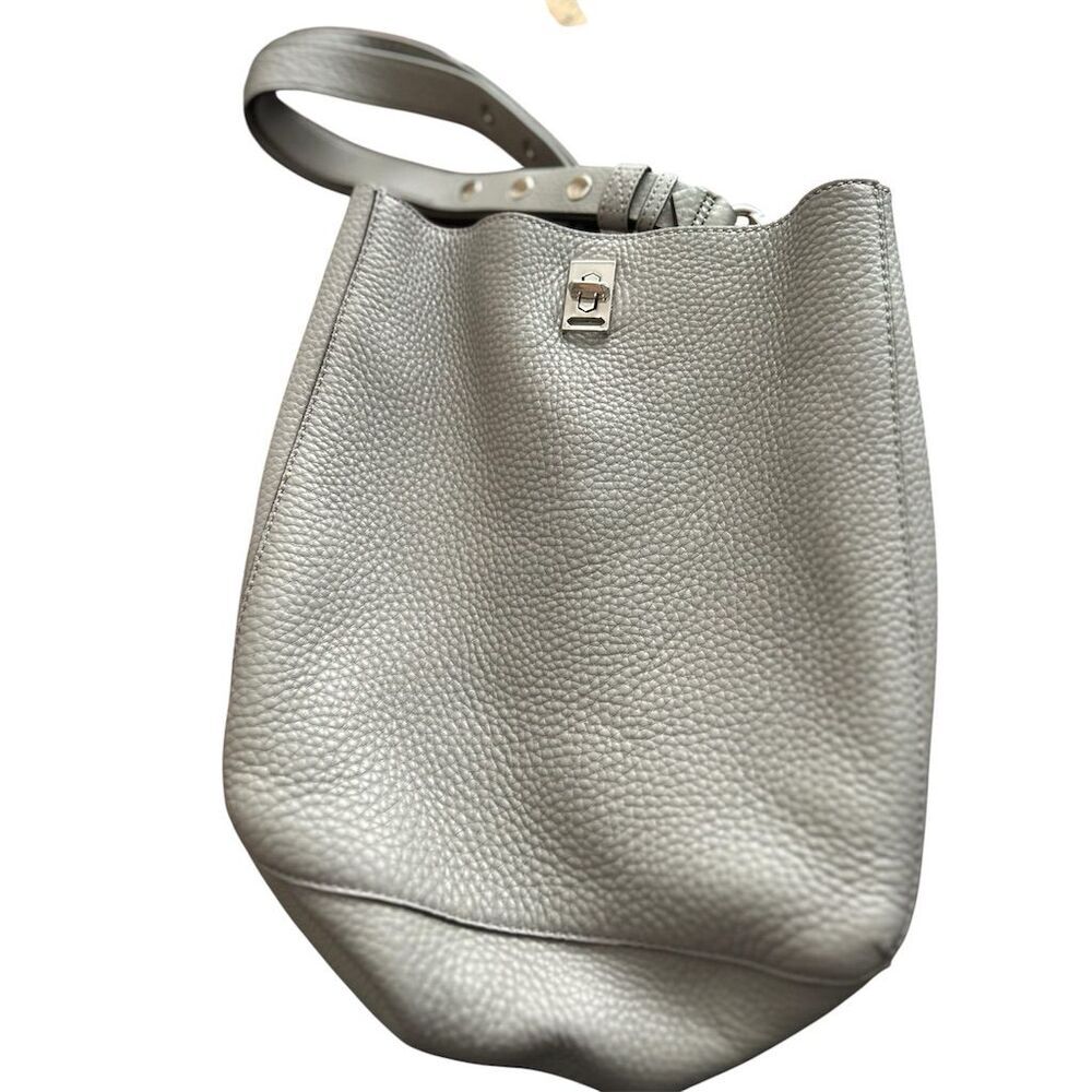 Rebecca Minkoff Silver Pebbled Leather Shoulder Bucket Bag